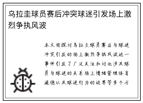 乌拉圭球员赛后冲突球迷引发场上激烈争执风波